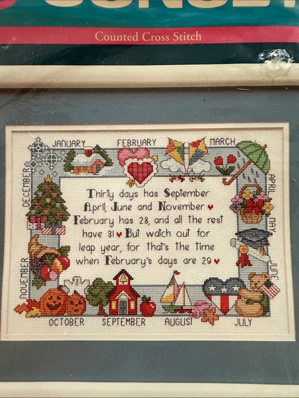 Months of The Year Counted Cross Stitch Kit Calendar Sampler - Hearts & Seasons